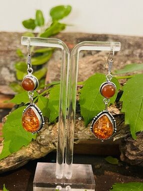 Amber Carnelian 925 Sterling Silver Earrings